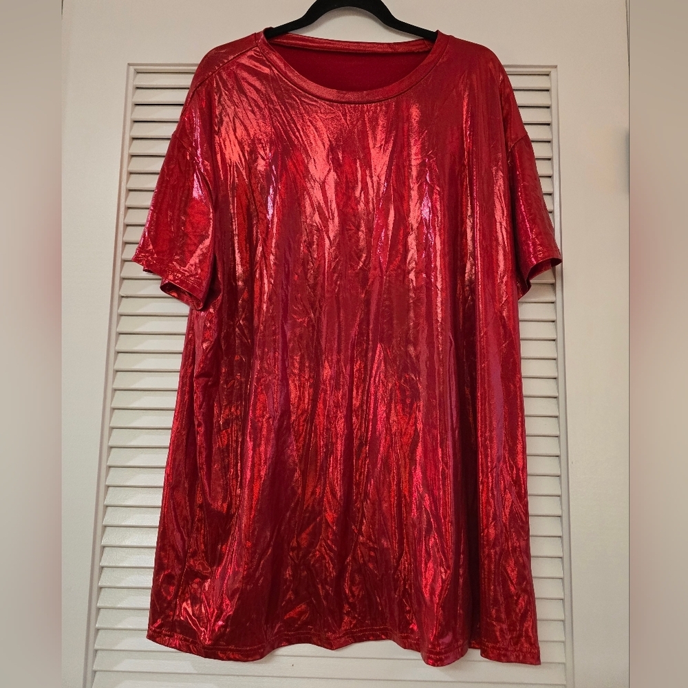 SHEIN - Red Ultra-Loose Fit Polarized Coating T-Shirt Dress